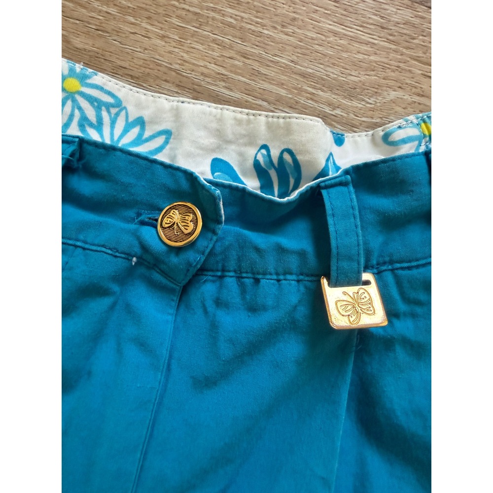 Lilly Pulitzer Vintage Turquoise Blue Cotton Pleated High Rise Shorts Size 6 - Picture 4 of 6